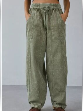 BDG Olive Drawstring Wide-Leg Cargo Joggers